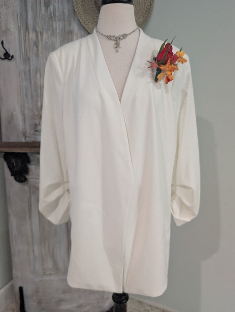DKNY White Draped Front Blazer